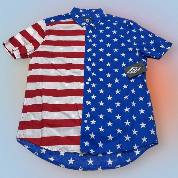 BKC Men’s Medium USA STARS AND STRIPES Button Down Shirt - Picture 2 of 3